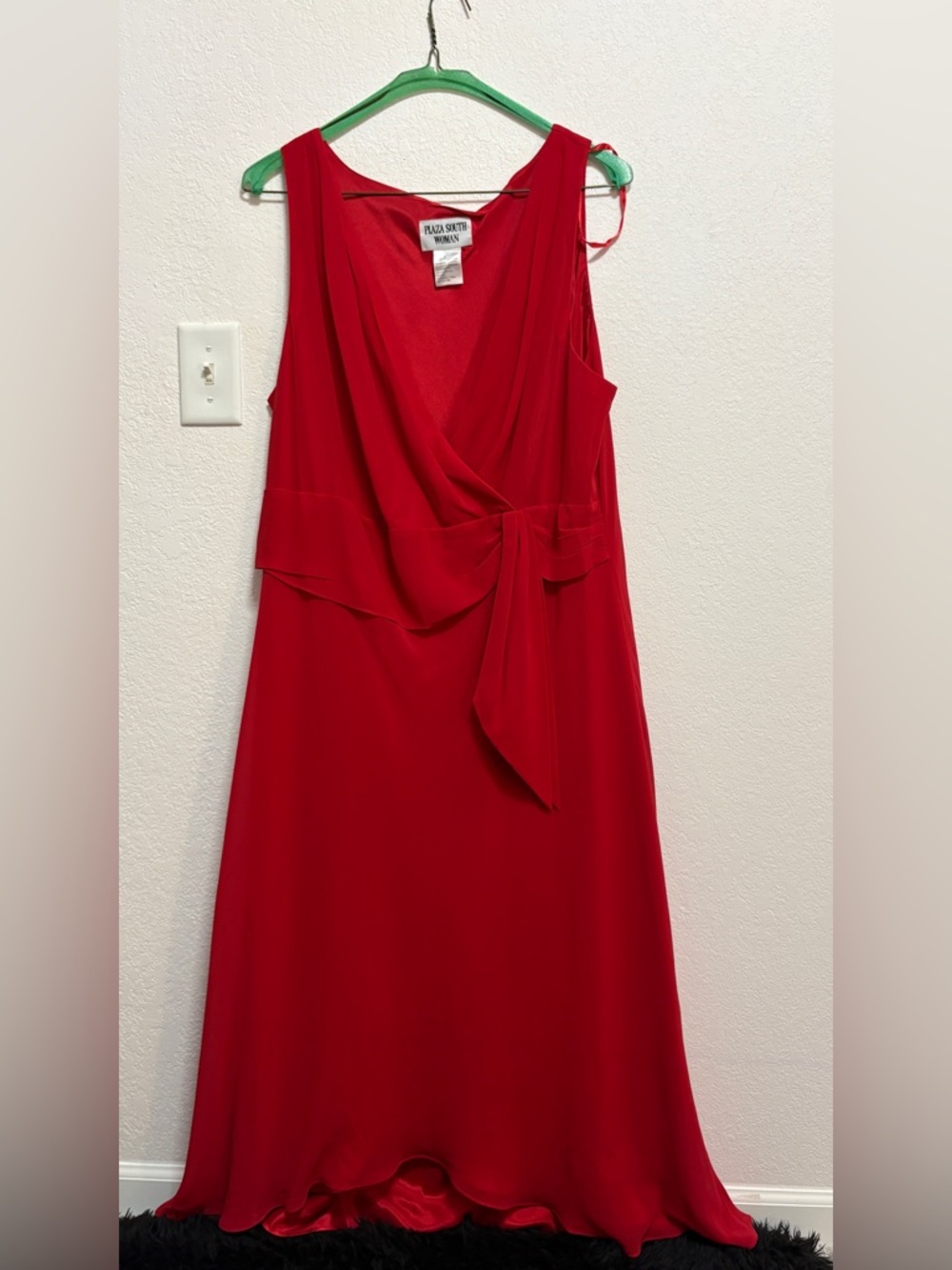 Plus Size Red Wrap Maxi Dress with Waist Tie